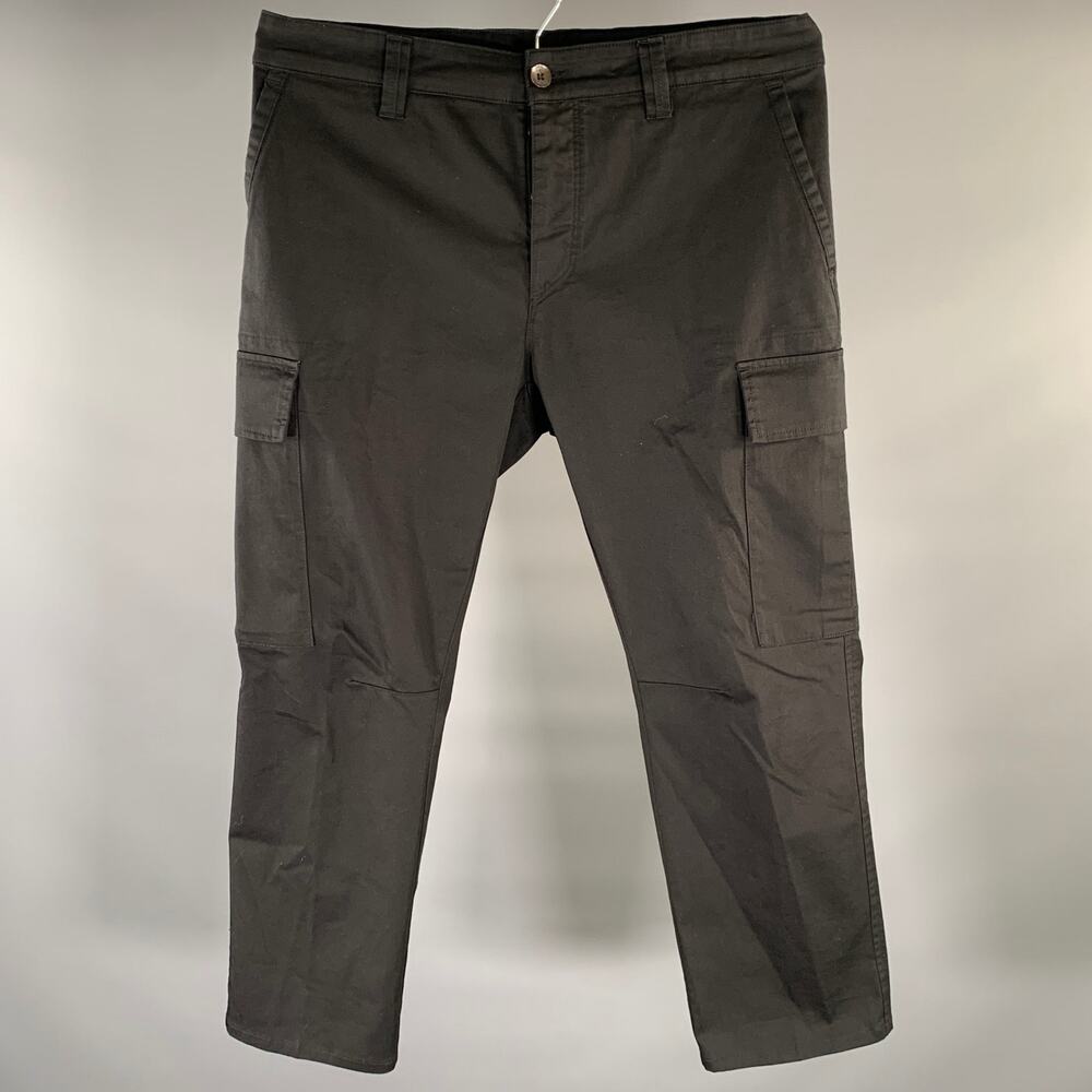 YCHAI Size 34 Black Solid Cotton Blend Cargo Casual Pants